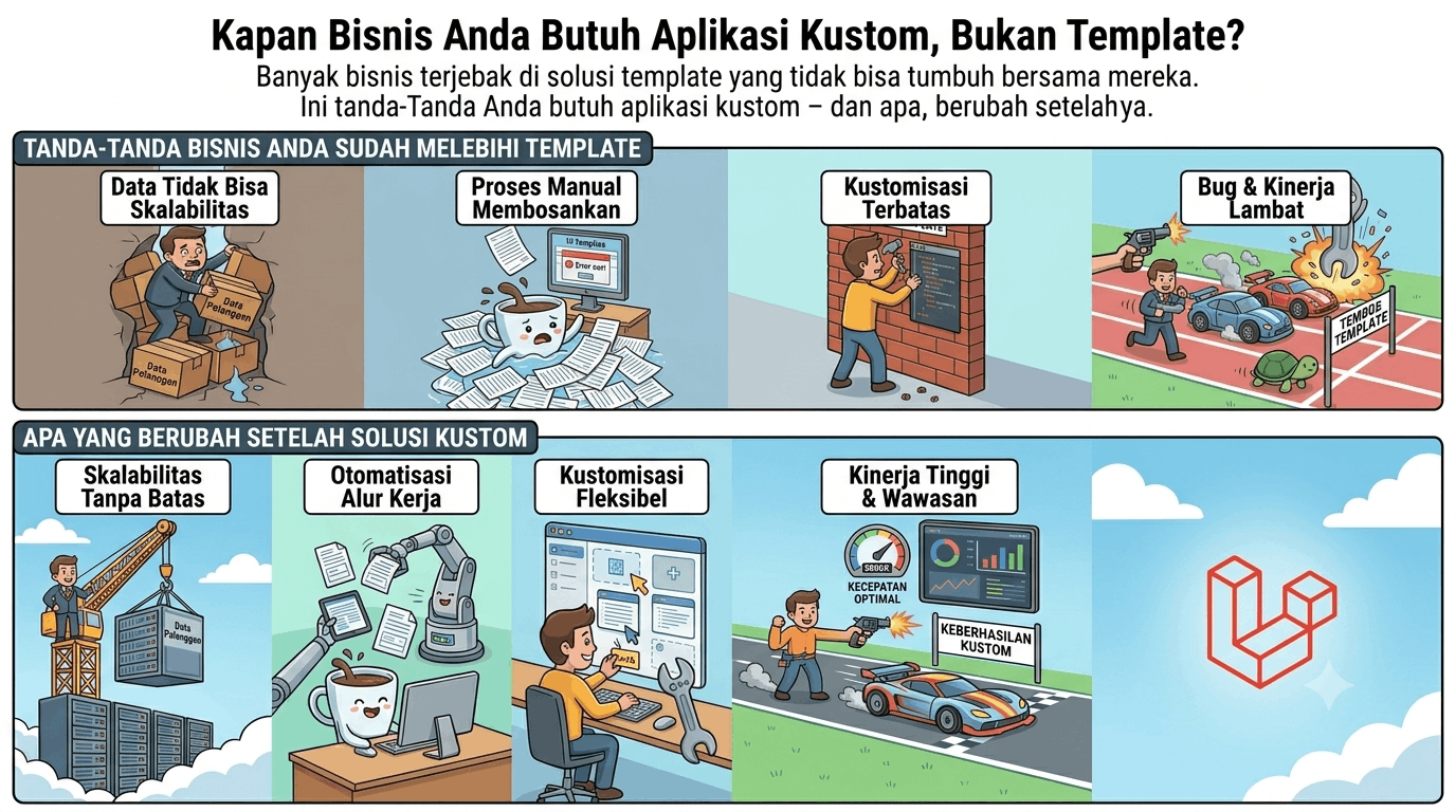 Perbandingan solusi template versus aplikasi web kustom untuk bisnis yang sedang berkembang