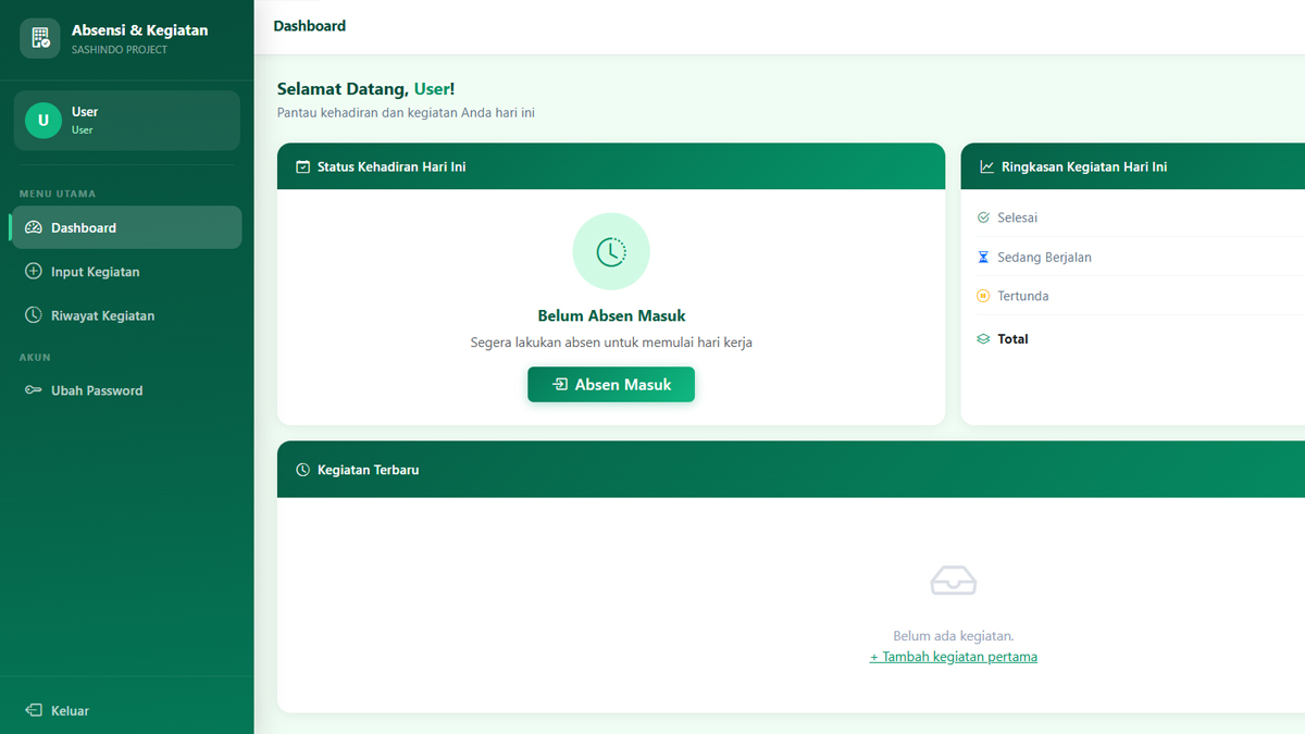 Tampilan dashboard sistem absensi digital berbasis Google Apps Script dengan GPS tracking
